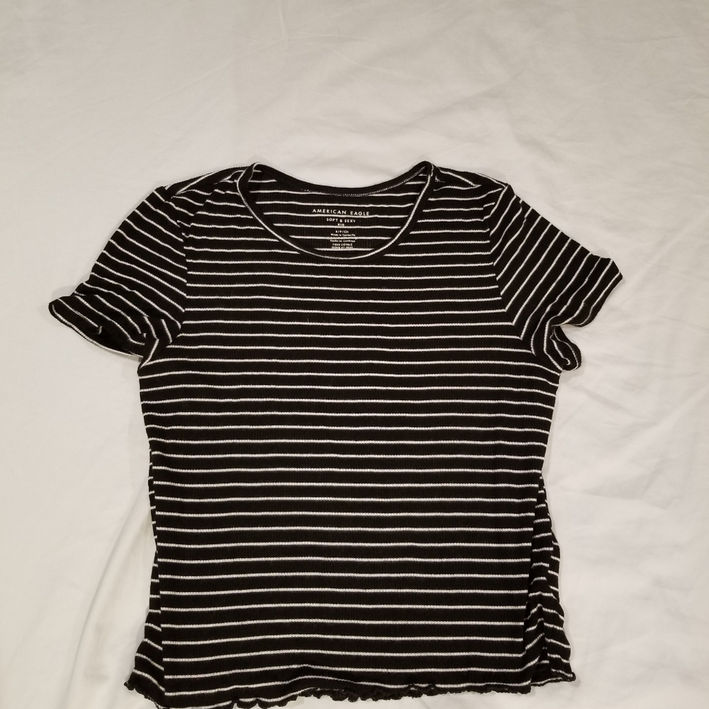 American Eagle Black/White Striped Baby T-Shirt S